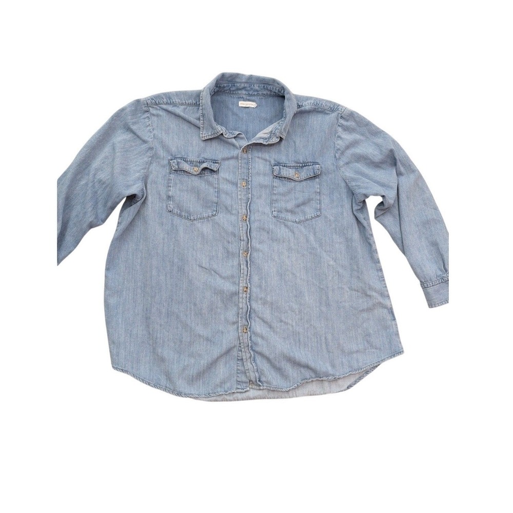 Good American Light Wash Denim Button Down Shirt Plus Size 5 Long Sleeve Pocket